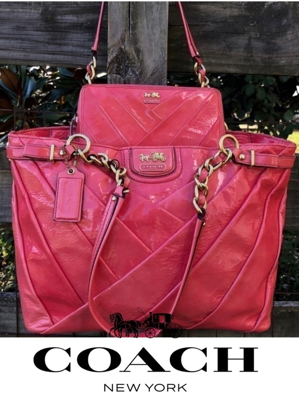 Coach Madison Diagonal Pleat Patent Pink Bag 21300